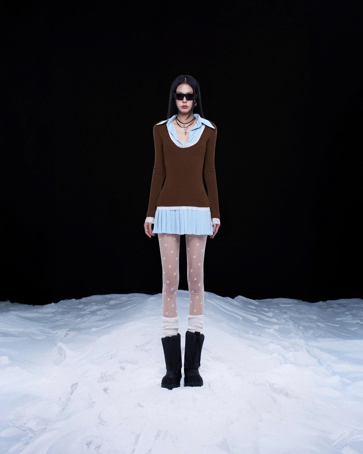 PAZAZI DRESS IN BLUE - BROWN