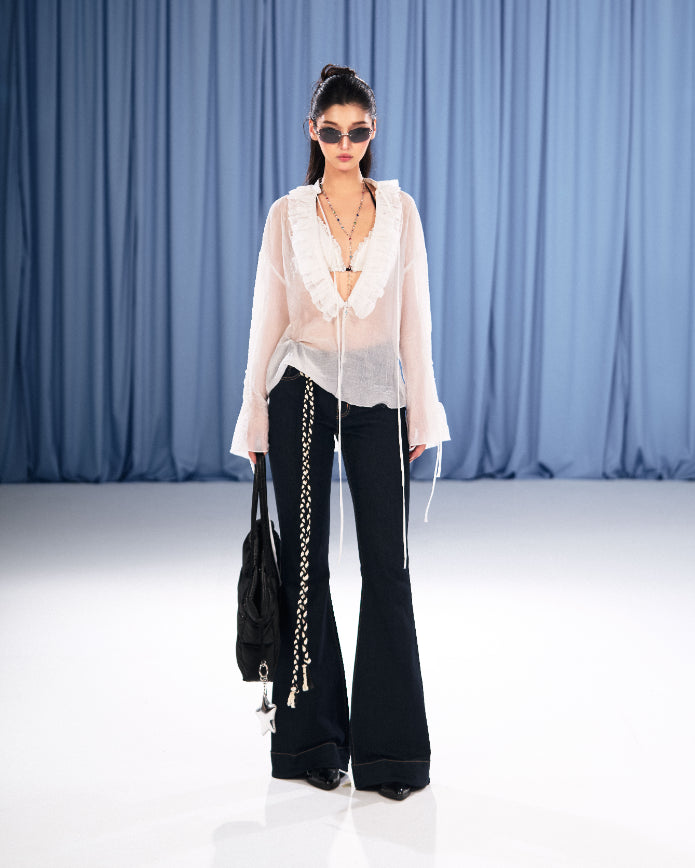NAVY LILLIE FLARED PANTS