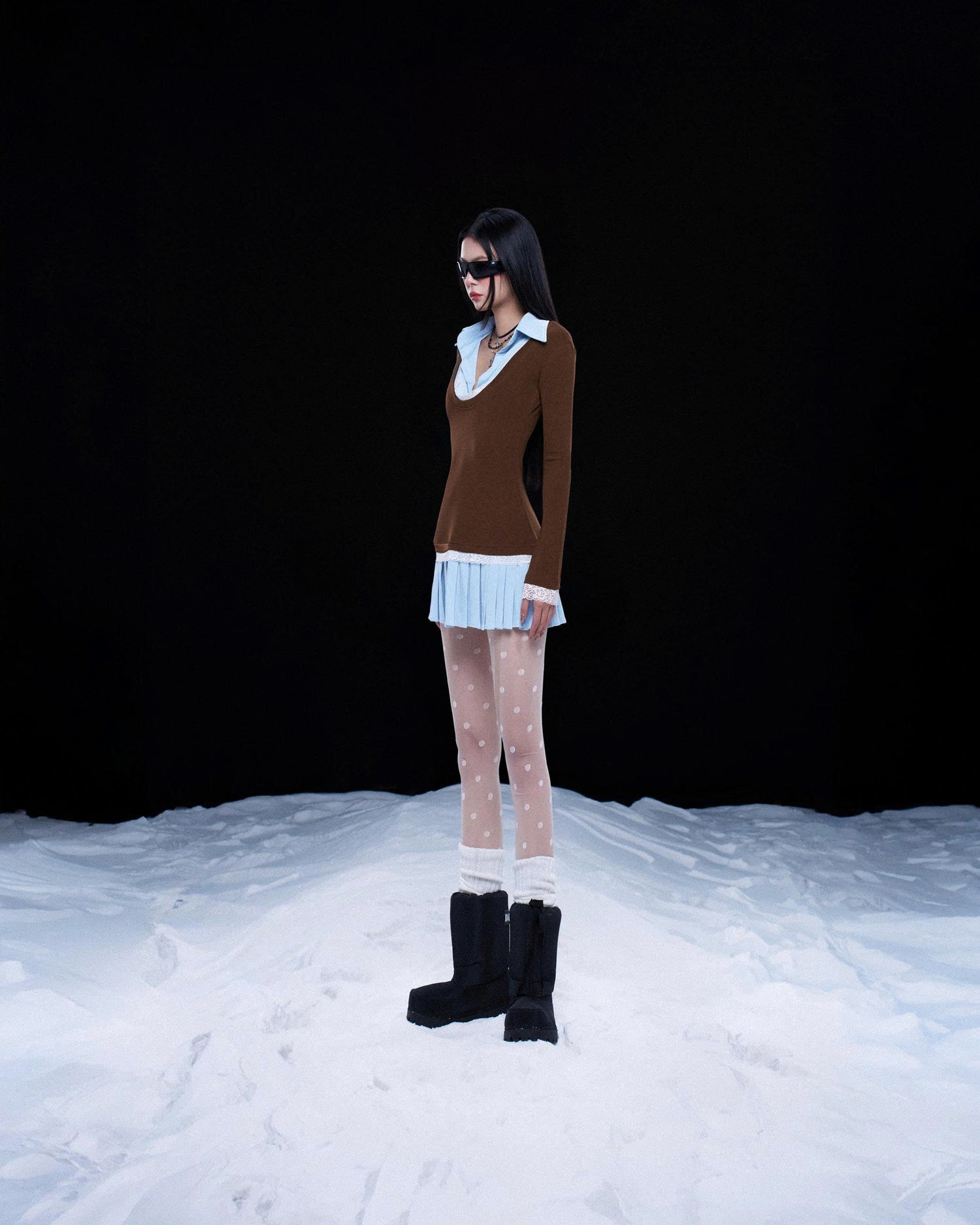 PAZAZI DRESS IN BLUE - BROWN